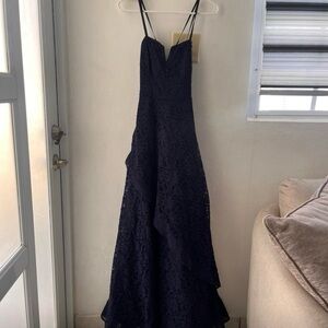 BCX Navy Lace Maxi Dress with Double Spaghetti Straps